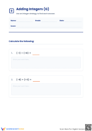 Printable Adding Integers Worksheet | Grade 5 Math Essential