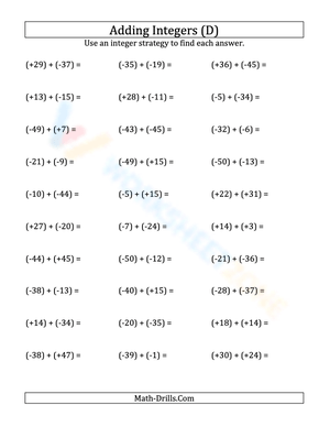 Integers addition (all parentheses) from -50 to 50 (4)