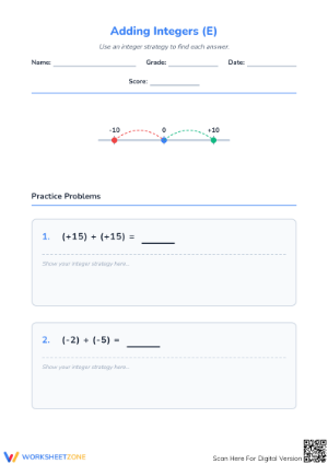 Printable Adding Integers Worksheet | Grade 5 Math