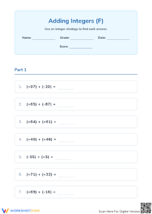 Essential Adding Integers Worksheet | Grade 5 Math