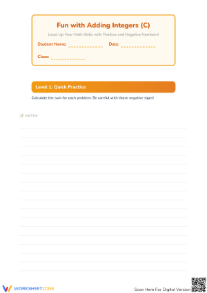Essential Adding Integers Worksheet | Grade 5 Math