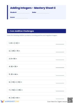 Adding Integers Worksheet (3 Levels) | Grade 7 Ready