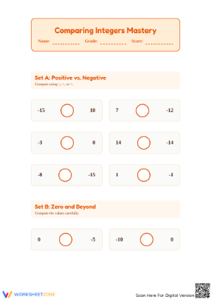 Essential Comparing Integers Worksheet | Grade 5 Math Ready