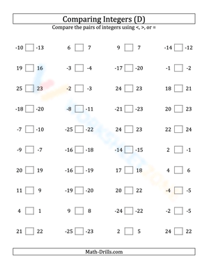 Integers comparing (close proximity) from -25 to 25 (4)