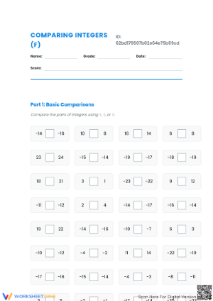 Comparing Integers Worksheet | Grade 5 Essential Math