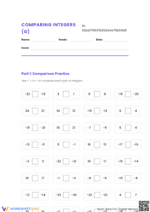 Comparing Integers Worksheet | Essential Grade 5 Math