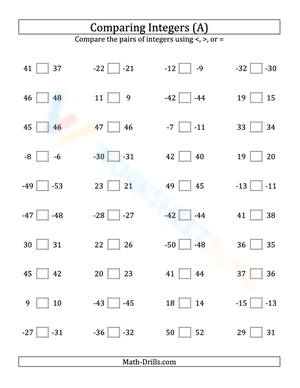 Integers comparing (close proximity) from -50 to 50 (1)