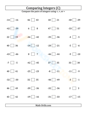 Integers comparing (close proximity) from -50 to 50 (3)