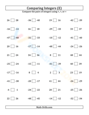 Integers comparing (close proximity) from -50 to 50 (5)