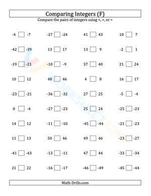 Integers comparing (close proximity) from -50 to 50 (6)