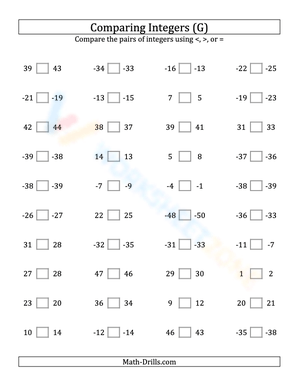 Integers comparing (close proximity) from -50 to 50 (7)