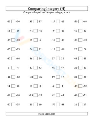 Integers comparing (close proximity) from -50 to 50 (8)