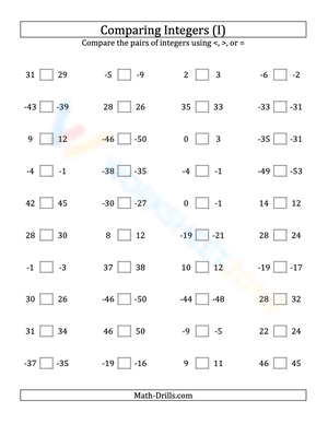 Integers comparing (close proximity) from -50 to 50 (9)
