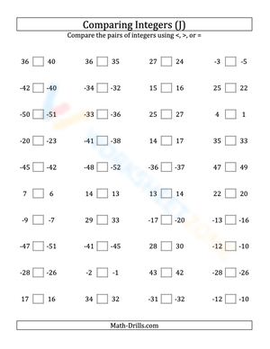 Integers comparing (close proximity) from -50 to 50 (10)