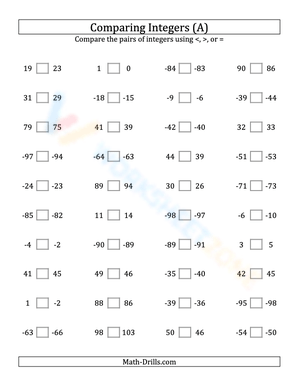 Integers comparing (close proximity) from -99 to 99 (1)