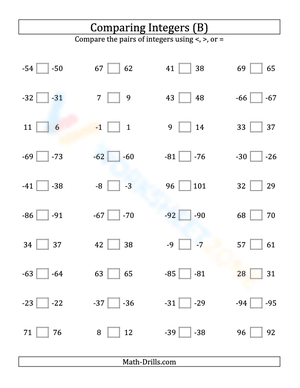 Integers comparing (close proximity) from -99 to 99 (2)