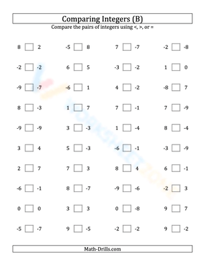 Integers comparing from -9 to 9 (2)