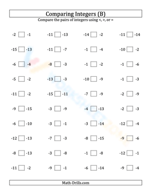 Integers comparing from -15 to -1 (2)