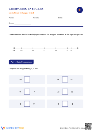 Comparing Integers Worksheet | Essential Grade 5 Math