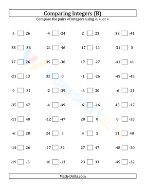Integers comparing from -50 to 50 (2)