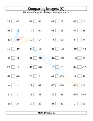 Integers comparing from -50 to 50 (3)