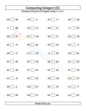 Integers comparing from -50 to 50 (5)