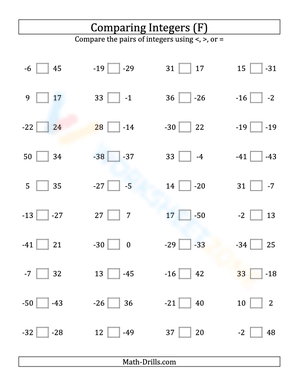 Integers comparing from -50 to 50 (6)