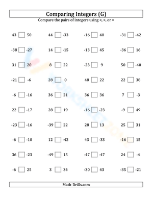 Integers comparing from -50 to 50 (7)