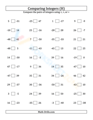 Integers comparing from -50 to 50 (8)
