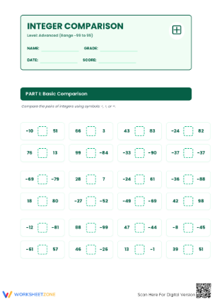 Advanced Integer Comparison Worksheet | Essential Grade 5 Math