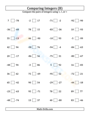 Integers comparing from -99 to 99 (2)