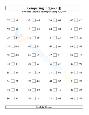 Integers comparing from -99 to 99 (10)