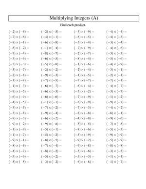 Multiplying Negative Integers (-9 to -1)