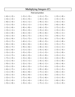 Practice Multiplying Negative Integers (-9 to -1)