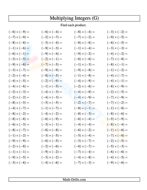Multiplying Negative Integers Practice Worksheet