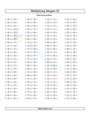 Multiply Negative Integers Practice (9 to 1)