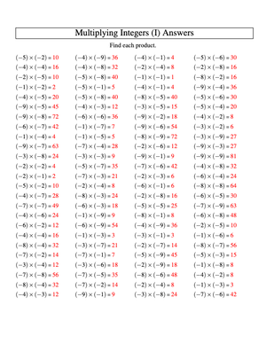 Multiply Negative Integers Practice (9 to 1)
