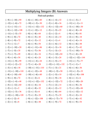 Multiply Negative Integers Practice: -12 to -1 Range