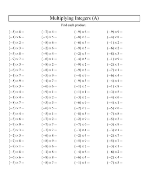 Multiplying Negative & Positive Integers (-9 to 9)