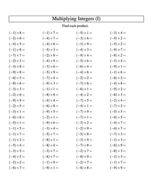 Integer Multiplication: Practice Multiplying -9 to 9