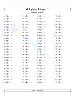 Integer Multiplication: Practice Multiplying -9 to 9