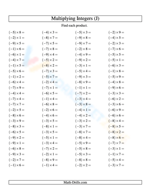 Practice Integer Multiplication: Numbers -9 to 9