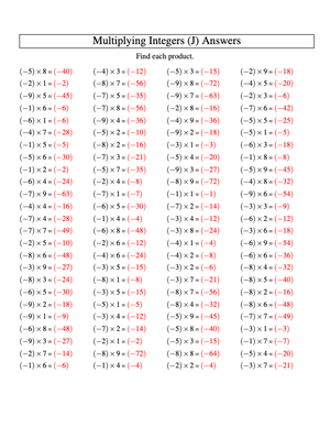 Practice Integer Multiplication: Numbers -9 to 9