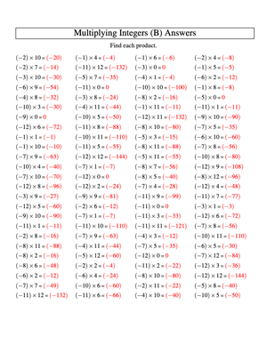 Integer Multiplication Practice: Multiply -12 to 12