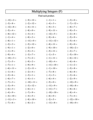 Integer Multiplication Practice: -12 to 12 Range