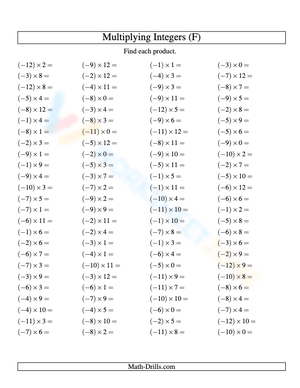 Integer Multiplication Practice: -12 to 12 Range