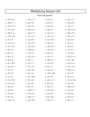 Integer Multiplication: Practice -12 to 12 Range