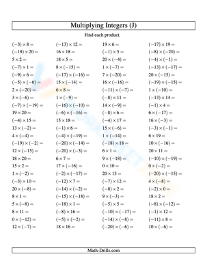 Integer Multiplication Practice: Range -20 to 20