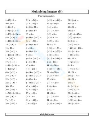 Integer Multiplication: -50 to 50 Practice Now