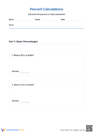 Essential Percentages Worksheet | Grade 7 Math Practice